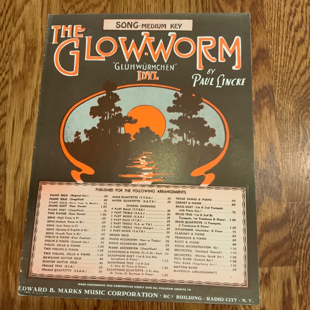 Vintage Sheet Music the Glow Worm Paul Lincke 1932 #051
